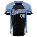 Custom Black Light Blue-White 3D Pattern Design Curve Solid Authentic Baseball Jersey