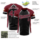 Custom Black Crimson-White 3D Pattern Design Curve Solid Authentic Baseball Jersey