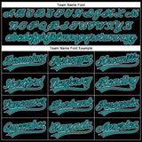 Custom Black Teal-White 3D Pattern Design Curve Solid Authentic Baseball Jersey