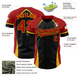 Custom Black Red-Gold 3D Pattern Design Curve Solid Authentic Baseball Jersey