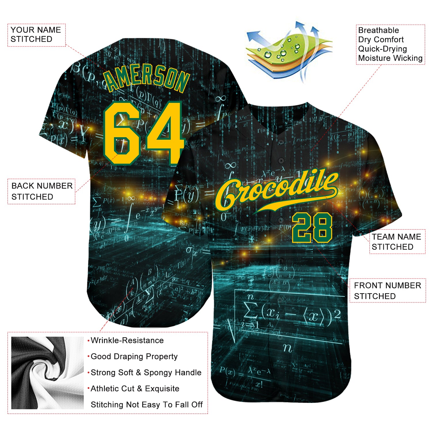 Custom 3D Pattern Design Math Authentic Baseball Jersey