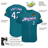 Custom Teal Purple Pinstripe White-Purple Authentic Baseball Jersey