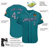 Custom Teal Gray Pinstripe Gray-Navy Authentic Baseball Jersey