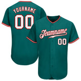 Custom Teal White-Red Authentic Baseball Jersey