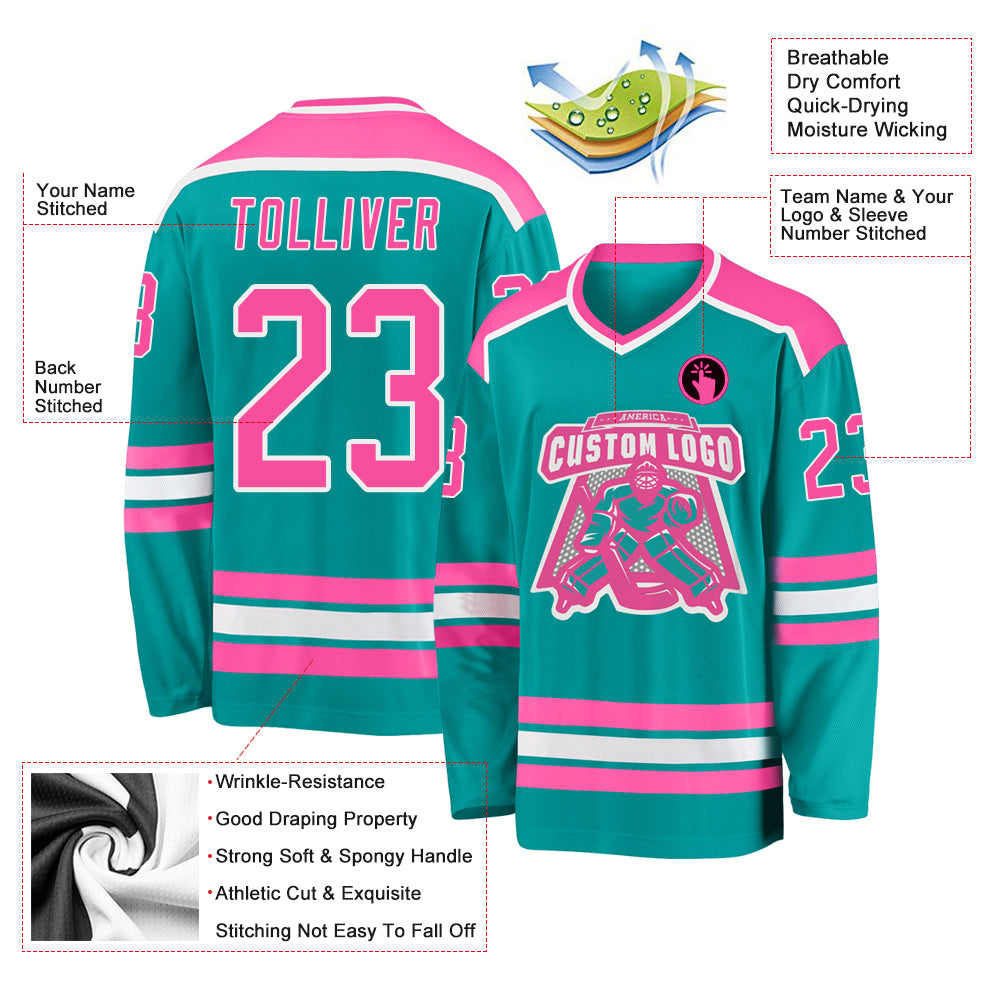 Custom Black Pink-Light Blue Hockey Jersey Women's Size:M