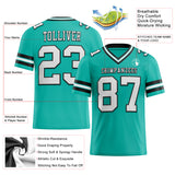 Custom Aqua White-Black Mesh Authentic Football Jersey