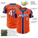Custom Orange White-Royal 3 Colors Arm Shapes Authentic Baseball Jersey