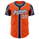 Custom Orange White-Navy 3 Colors Arm Shapes Authentic Baseball Jersey