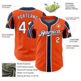 Custom Orange White-Navy 3 Colors Arm Shapes Authentic Baseball Jersey