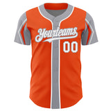Custom Orange White-Gray 3 Colors Arm Shapes Authentic Baseball Jersey