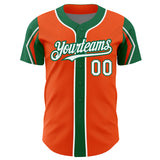 Custom Orange White-Kelly Green 3 Colors Arm Shapes Authentic Baseball Jersey