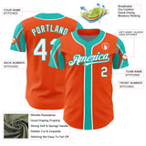 Custom Orange White-Aqua 3 Colors Arm Shapes Authentic Baseball Jersey