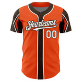 Custom Orange White-Brown 3 Colors Arm Shapes Authentic Baseball Jersey