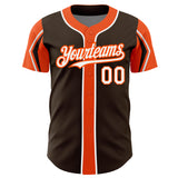 Custom Brown White-Orange 3 Colors Arm Shapes Authentic Baseball Jersey