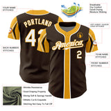 Custom Brown White-Gold 3 Colors Arm Shapes Authentic Baseball Jersey