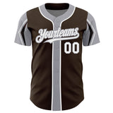 Custom Brown White-Gray 3 Colors Arm Shapes Authentic Baseball Jersey