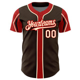 Custom Brown Cream-Red 3 Colors Arm Shapes Authentic Baseball Jersey