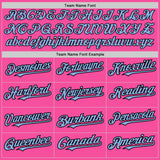 Custom Pink Light Blue-Black 3 Colors Arm Shapes Authentic Baseball Jersey