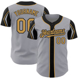Custom Gray Old Gold-Black 3 Colors Arm Shapes Authentic Baseball Jersey
