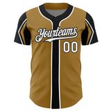Custom Old Gold White-Black 3 Colors Arm Shapes Authentic Baseball Jersey