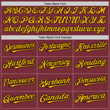 Custom Burgundy Gold-Black 3 Colors Arm Shapes Authentic Baseball Jersey