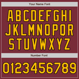 Custom Burgundy Gold-Black 3 Colors Arm Shapes Authentic Baseball Jersey