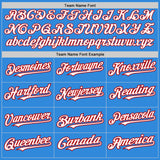 Custom Electric Blue White-Red 3 Colors Arm Shapes Authentic Baseball Jersey