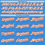 Custom Electric Blue White-Orange 3 Colors Arm Shapes Authentic Baseball Jersey
