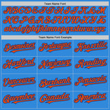 Custom Electric Blue Orange-Royal 3 Colors Arm Shapes Authentic Baseball Jersey