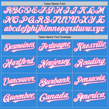 Custom Electric Blue White-Pink 3 Colors Arm Shapes Authentic Baseball Jersey