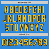 Custom Electric Blue Gold-Black 3 Colors Arm Shapes Authentic Baseball Jersey