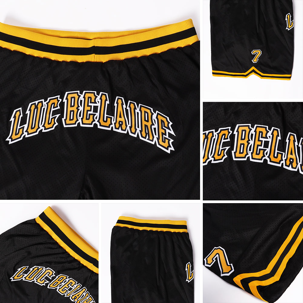 Custom Black Gold-White Authentic Throwback Basketball Shorts