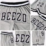 Custom Gray Black-White Authentic Throwback Basketball Shorts