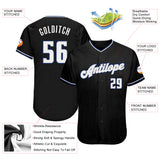 Custom Black White-Royal Authentic Baseball Jersey