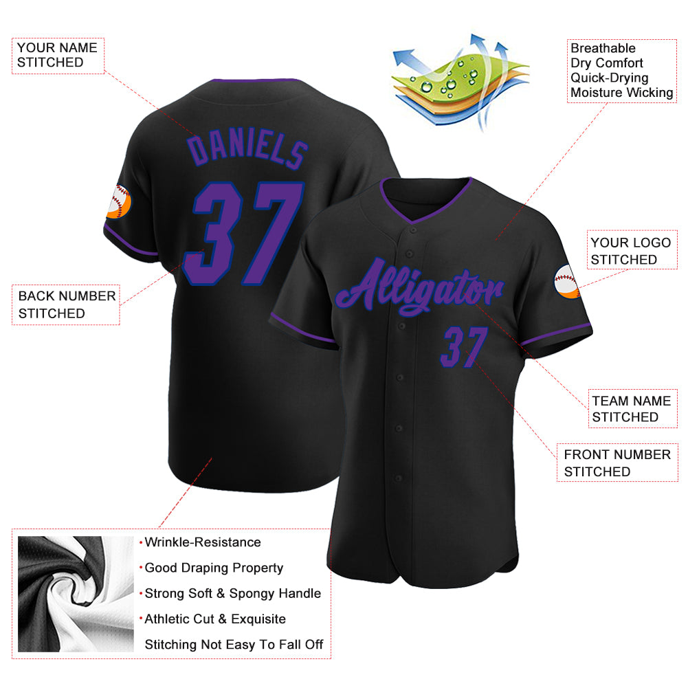 Custom Black Purple-Royal Authentic Baseball Jersey