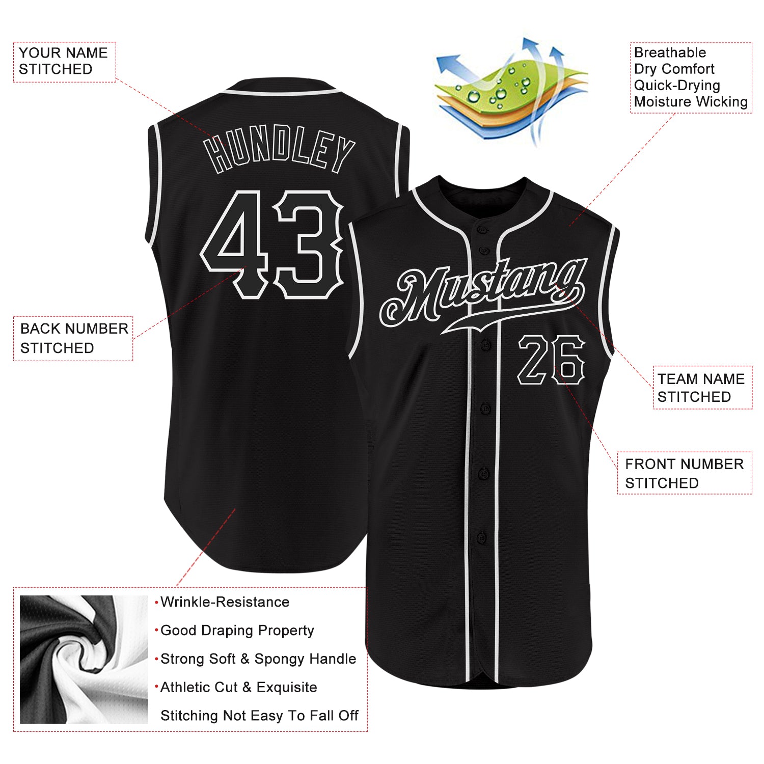 Custom Black Black-White Authentic Sleeveless Baseball Jersey