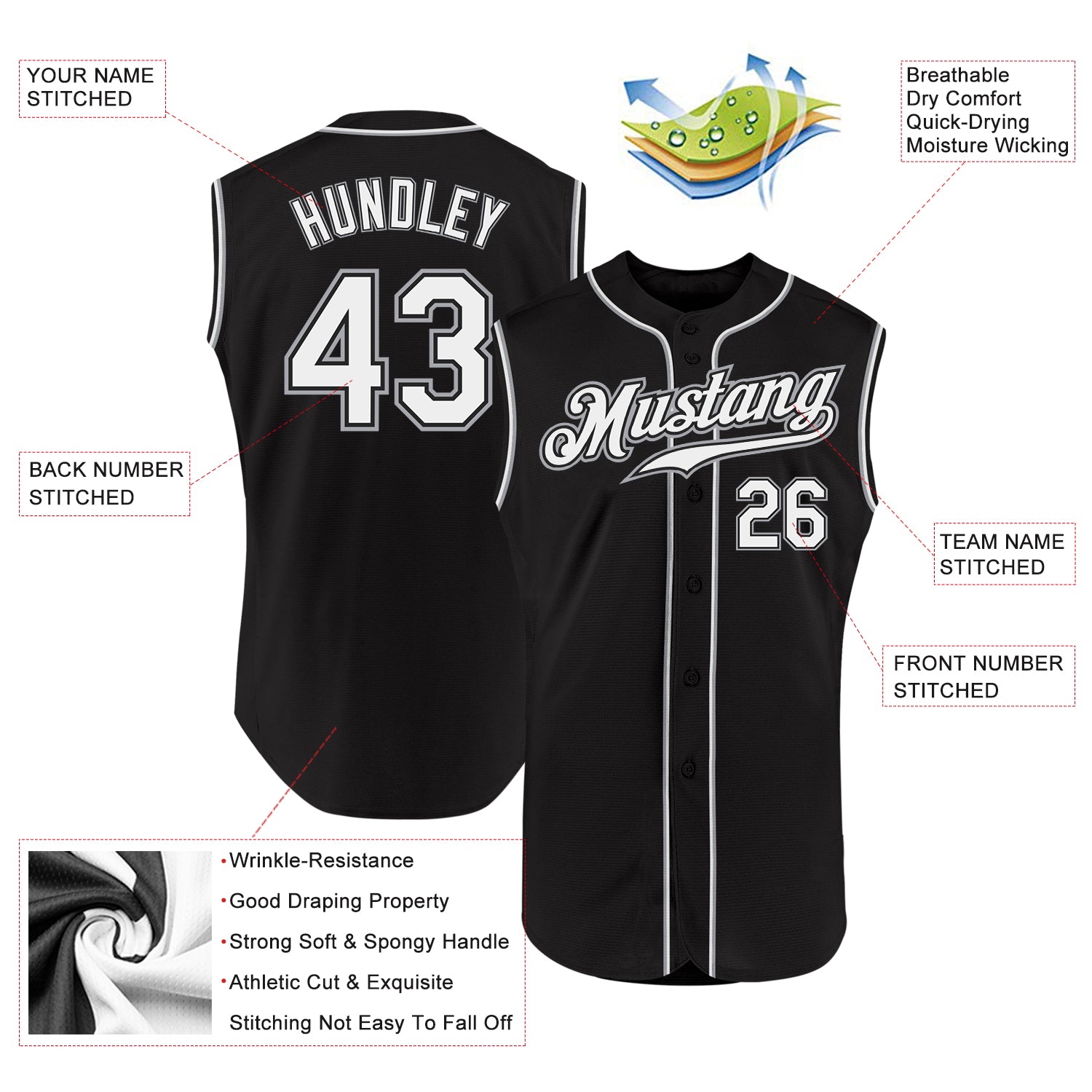 Custom Black White-Gray Authentic Sleeveless Baseball Jersey