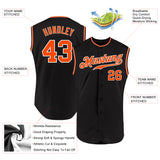 Custom Black Orange-White Authentic Sleeveless Baseball Jersey