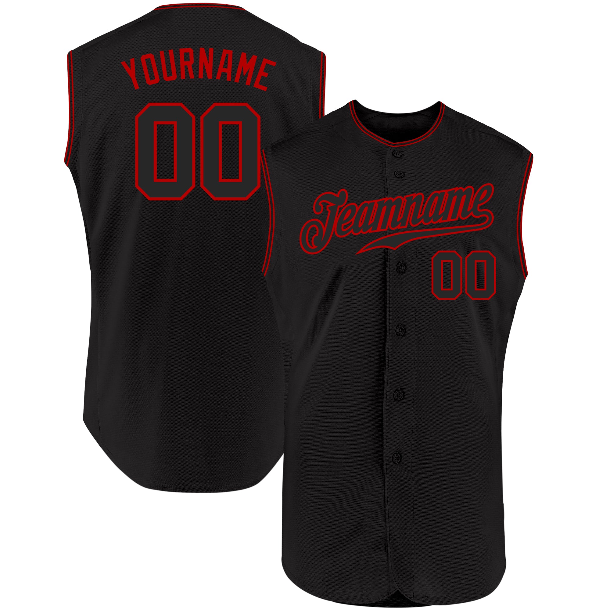 Custom Black Black-Red Authentic Sleeveless Baseball Jersey