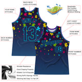 Custom Black Navy-Teal 3D Pattern Design Autism Awareness Puzzle Pieces Authentic Basketball Jersey