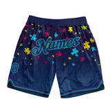 Custom Black Navy-Teal 3D Pattern Design Autism Awareness Puzzle Pieces Authentic Basketball Shorts