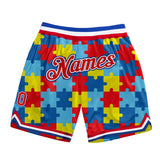 Custom Black Red-Royal 3D Pattern Design Autism Awareness Puzzle Pieces Authentic Basketball Shorts