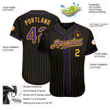 Custom Black Gold Pinstripe Purple-Gold Authentic Baseball Jersey