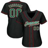 Custom Black Kelly Green Pinstripe Kelly Green-Red Authentic Baseball Jersey