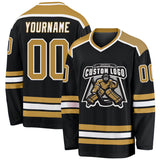 Custom Black Old Gold-White Hockey Jersey