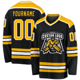 Custom Black Gold-White Hockey Jersey