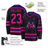 Custom Black Hot Pink-Dark Purple Hockey Jersey