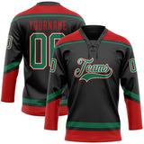 Custom Black Kelly Green-Red Hockey Lace Neck Jersey