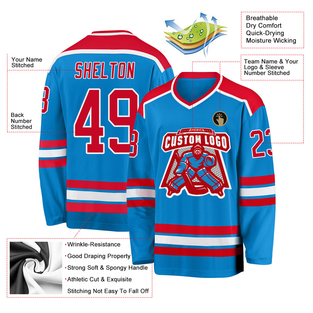 Custom Blue Red-White Hockey Jersey