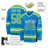Custom Blue Neon Green-White Hockey Jersey